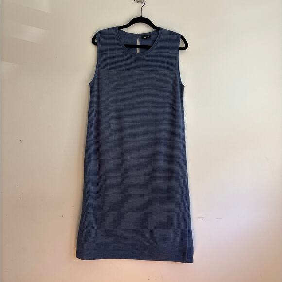 AKRIS Wool and Silk Textured Grid Optics Dress Fully Silk Lined Large Blue - Picture 2 of 13